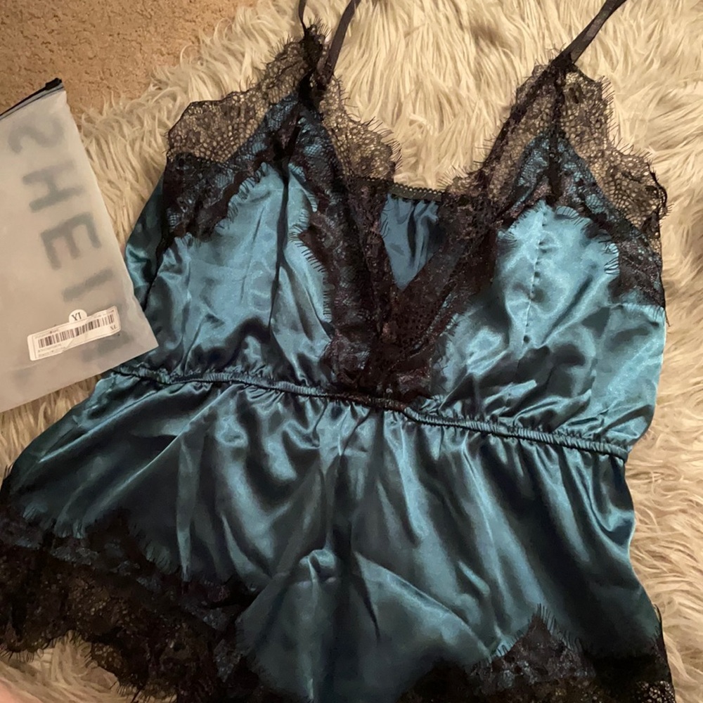 Lace Trim Satin Romper